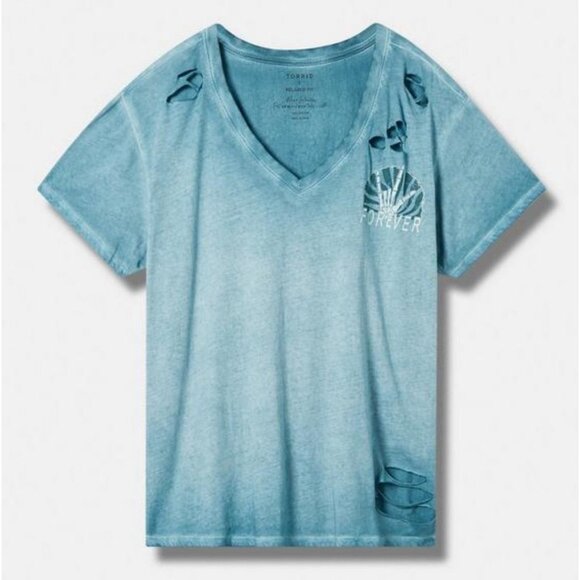 Torrid Tops - Torrid Size 4 Love Forever Relaxed Fit Signature Jersey V-Neck Destructed Tee